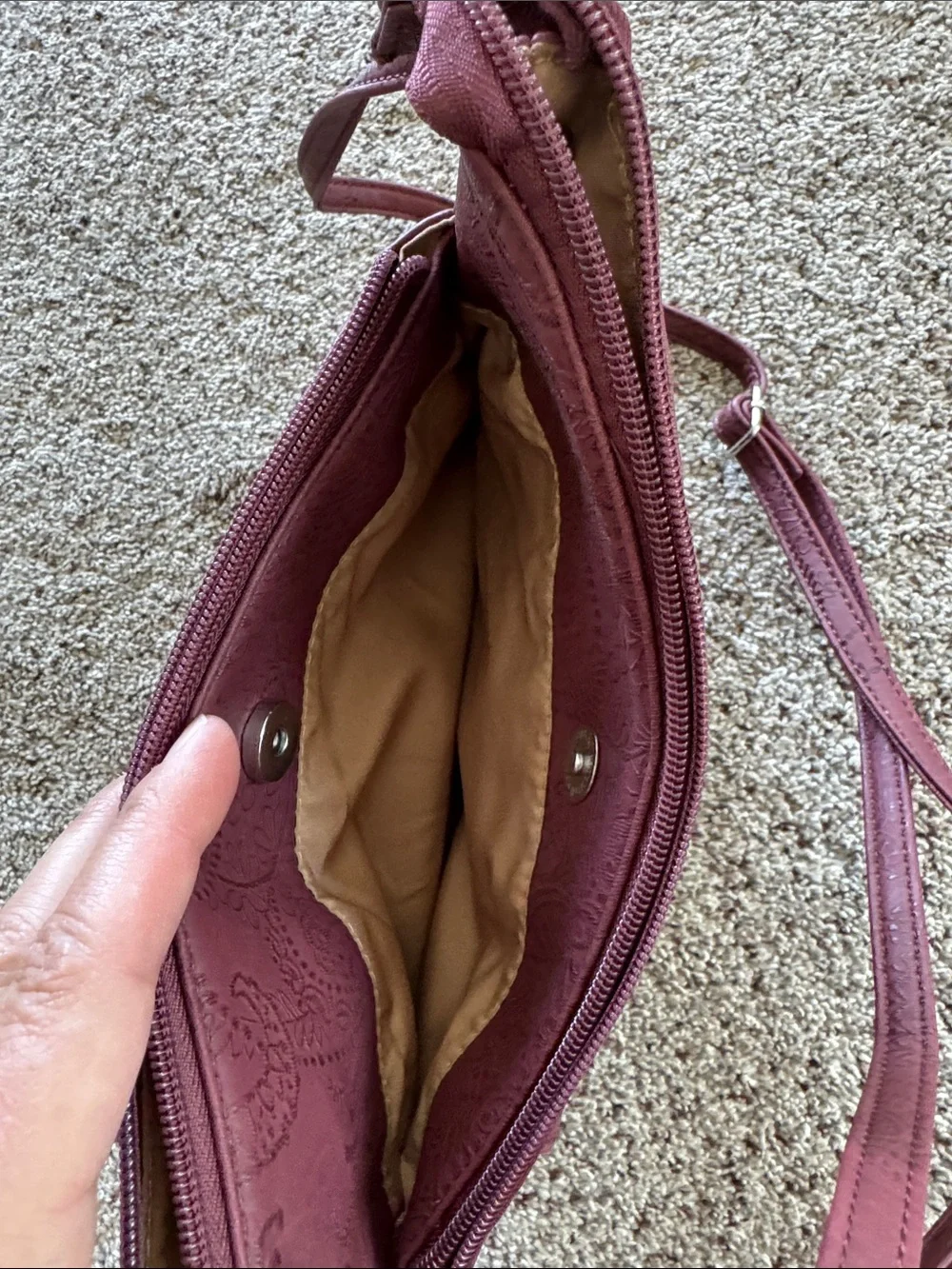 Embossed Burgundy Crossbody Bag with Front Flap
